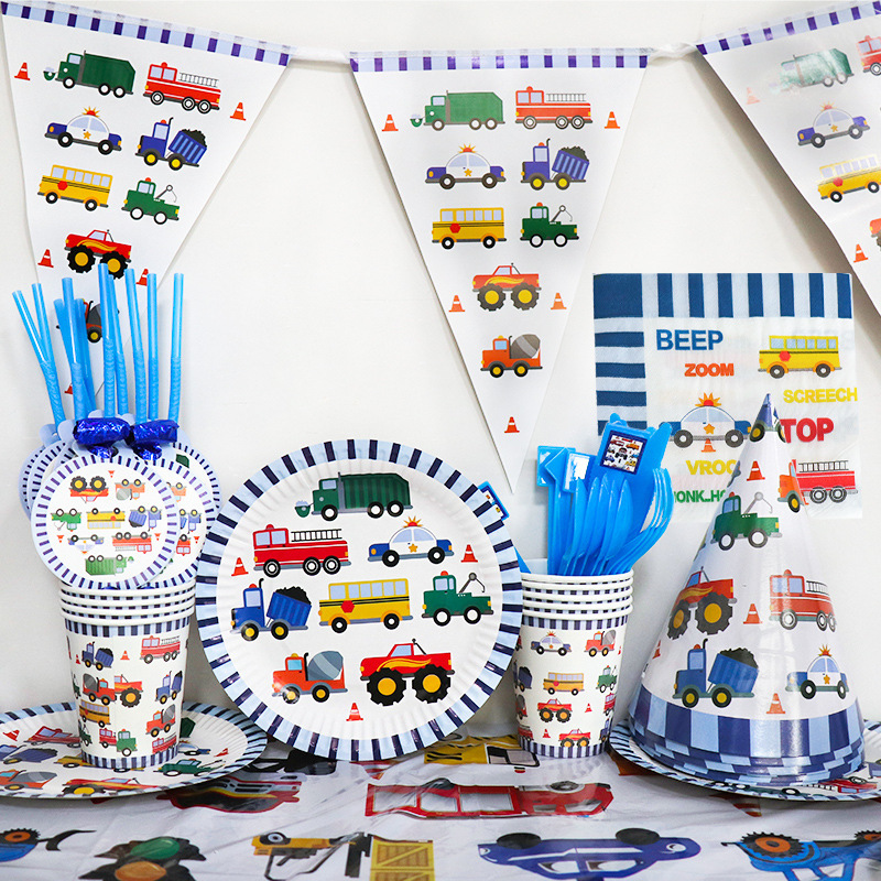 Popular Engineering Car Theme Tableware Set Birthday Party Event Party Disposable Paper Plate Paper Cup Flag Set Popular Engineering Car Theme Tableware Set Birthday Party Event Party Disposable Paper Plate Paper Cup Flag Set