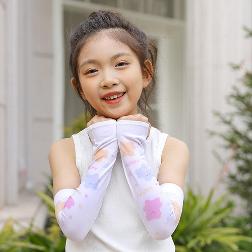 Children's Ice Sleeve Sunscreen Cute Cartoon Arm Cover Summer UV Protection Ice Silk Universal Protective Arm Sleeves for Boys and Girls