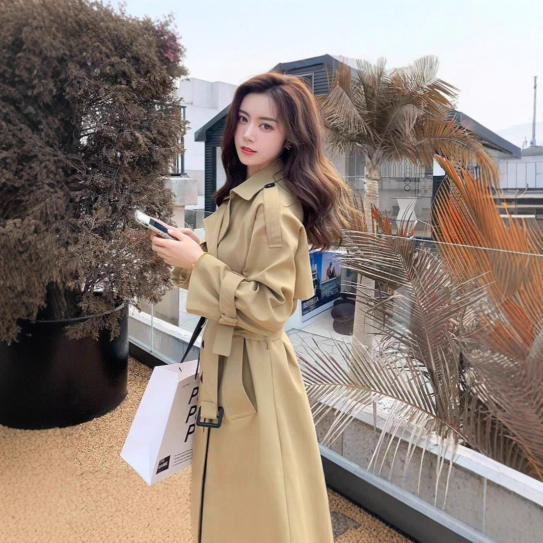 Windbreaker Women's Loose 2025 Spring & Fall Korean Style Elegant Double-Breasted Mid-Length Outwear Versatile Slimming Look Waist Outwear