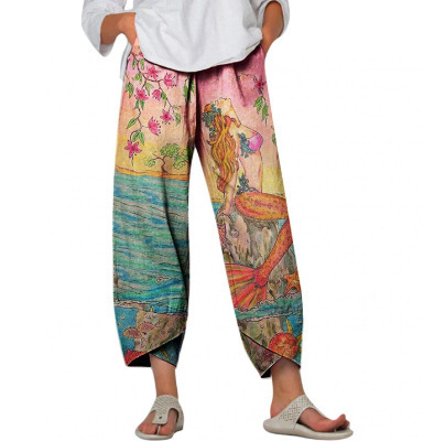 Lino de bambú 2023 nueva primavera suelta moda Impresión digital directa la fábrica pantalones casuales verano