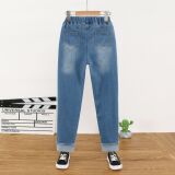 Джинсы, штаны для отдыха, джинсовая форма, облегающий крой, детская одежда, подходит для подростков, с вышивкой