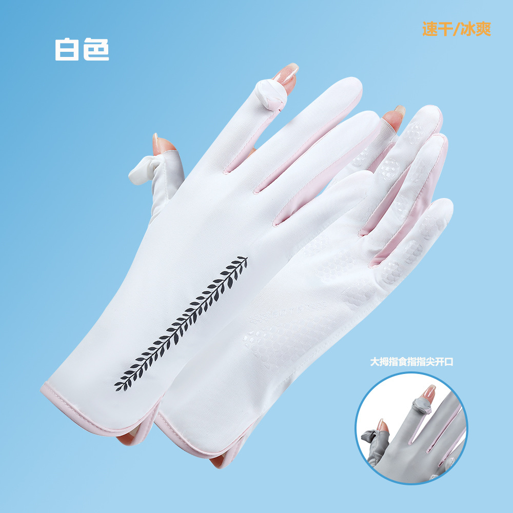 Guantes de protección de Sol de seda de hielo de seda de protección UV de las mujeres de verano delgada transpirable coche eléctrico conducción sol guantes de protección
