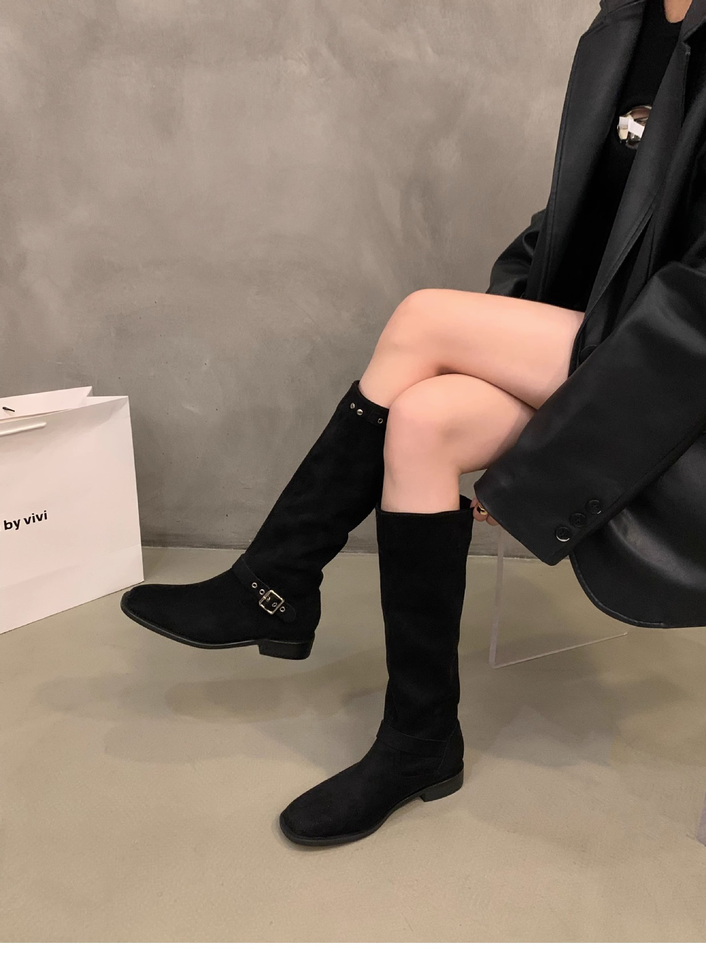 Dicker Absatz Khaki Mid Knight Damen Frühling und Herbst 2023 Neue Sommer-Wildleder-Langarmstiefel_voghion.com