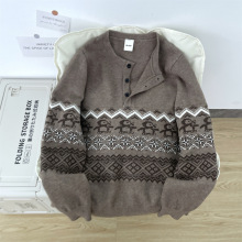 费尔岛企鹅提花亨利领毛衣男女秋冬美式慵懒高级感内搭针织打底衫