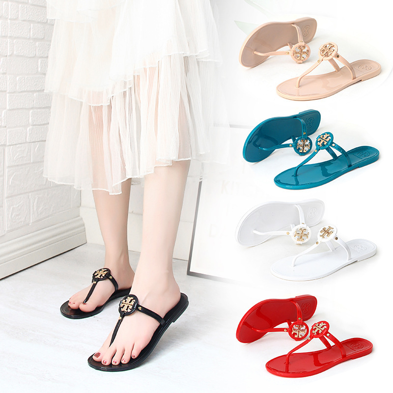 2025 New Slippers Women's Summer Tb Flip-Flops Pvc Flats European and American Cross-Border Slipper Jelly Sandals