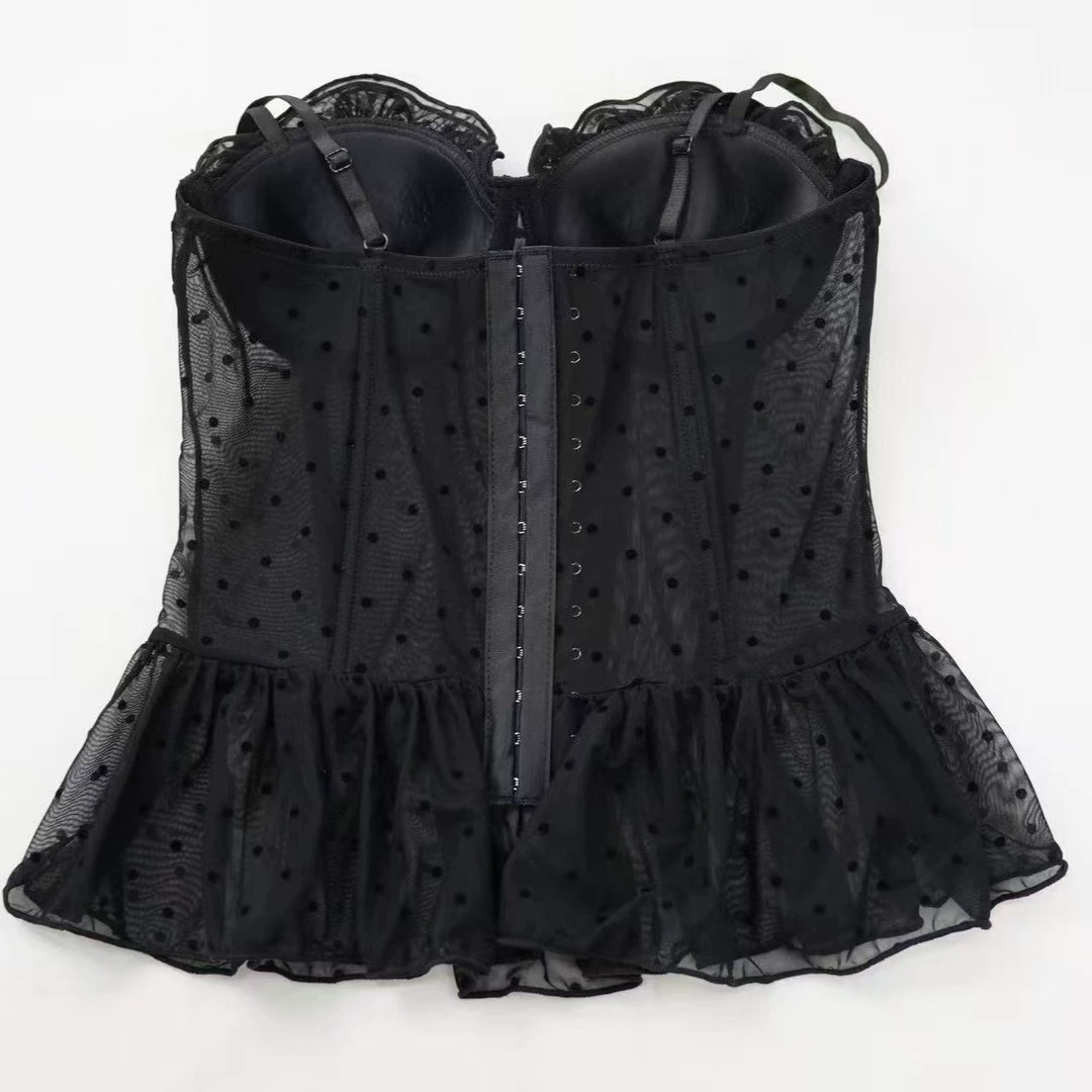 Пляжный топ Bustier из сетки в горошек с косточками, прозрачный волан с подкладкой — размер One Size