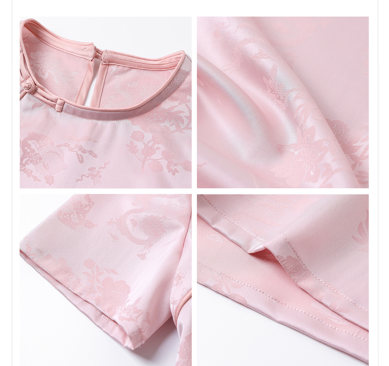 Áo thun nữ tay ngắn lụa tơ tằm jacquard trơn thiết kế đơn giản ZX M400 — Màu trắng chi tiết 42