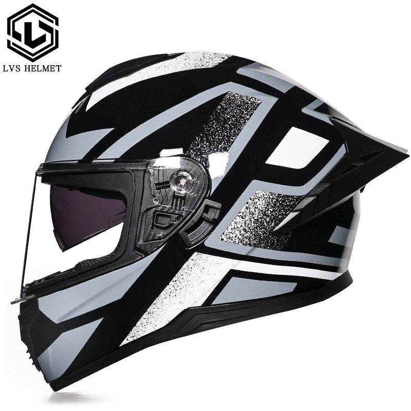 Casco integral transfronterizo DOT de la versión mejorada de LVS con doble lente para hombres, casco de seguridad universal para todas las estaciones para motociclistas femeninas, casco de motocicleta con doble lente.