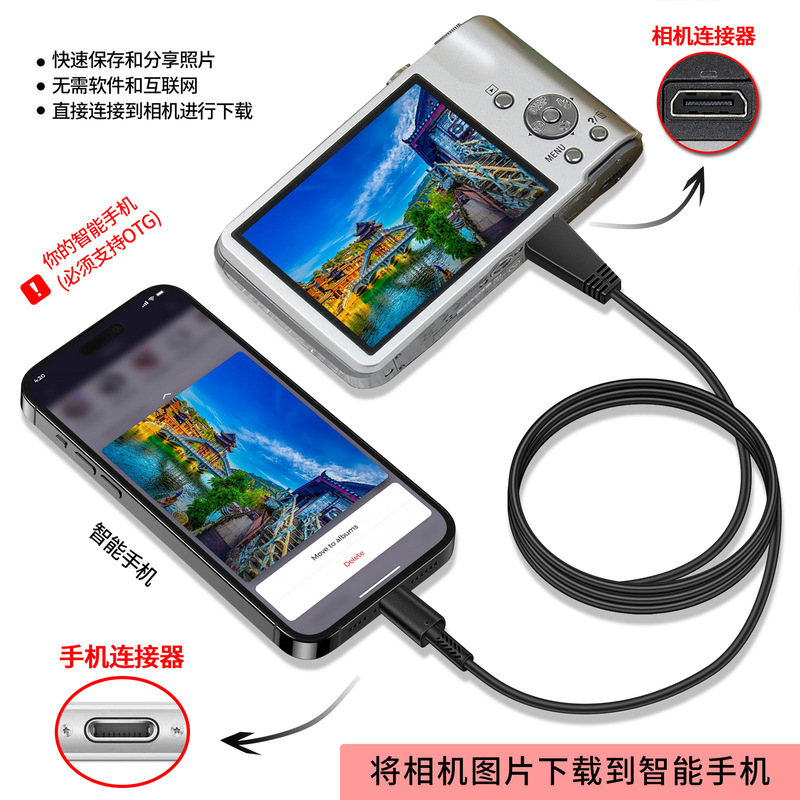 Type C OTG Cable for Sony Camera to Apple Phone WX9 T99 T110 TX100 VMC-MD3