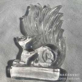厂家批发天然粉水晶九尾狐 DIY雕刻水晶家居办公室摆件