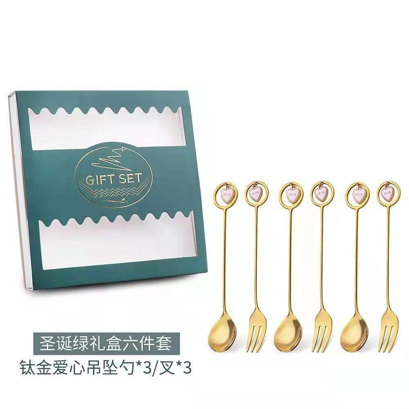 跨境圣诞勺子星星吊坠勺叉卡通餐具甜品勺搅拌勺圣诞节套装礼品|undefined