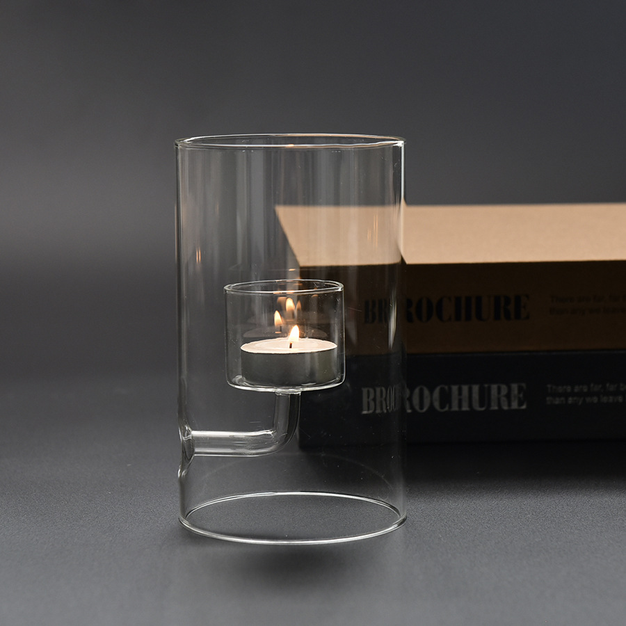Candelaria de vidrio europeo creativo, elegante vela transparente a prueba de viento, cena cálida y romántica a la luz de las velas, decoraciones para el hogar