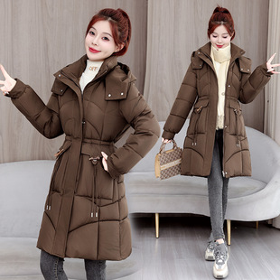 Women's Cotton Coat 2025 Winter New Cotton Coat Women's Casual Mid-Length Waist Thickeneded Warm Cotton Coat European and American Jacket