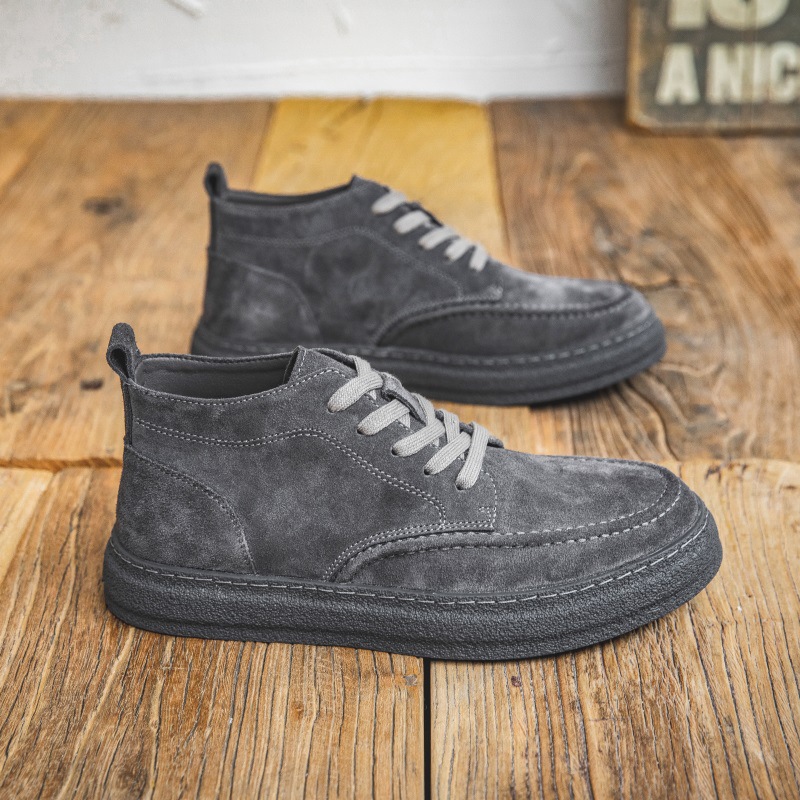 秋冬真皮高帮板鞋男韩版潮流休闲反绒皮男鞋复古中帮磨砂马丁靴子
