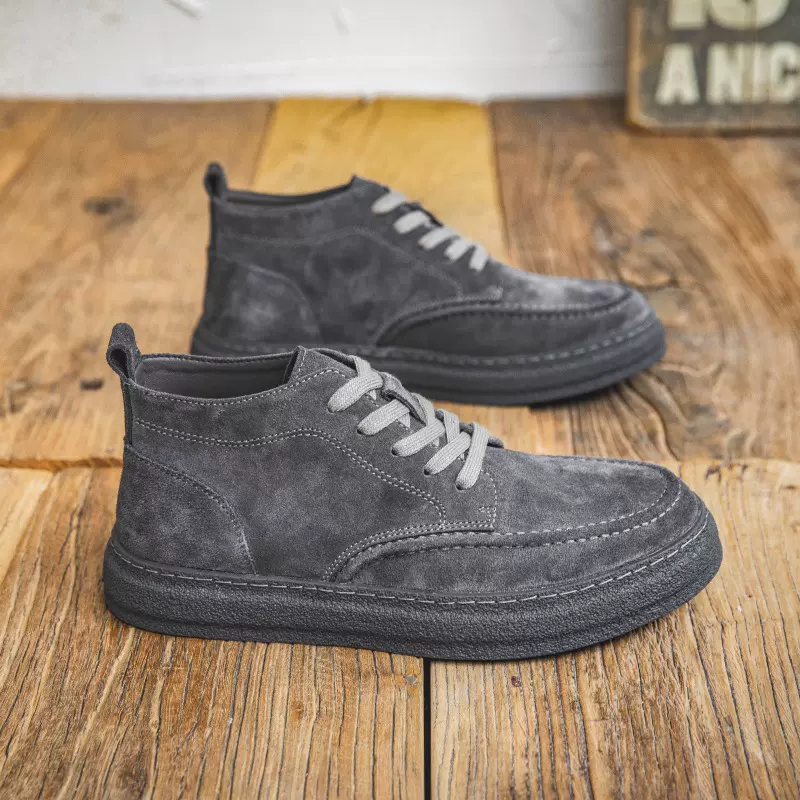 秋冬真皮高帮板鞋男韩版潮流休闲反绒皮男鞋复古中帮磨砂马丁靴子