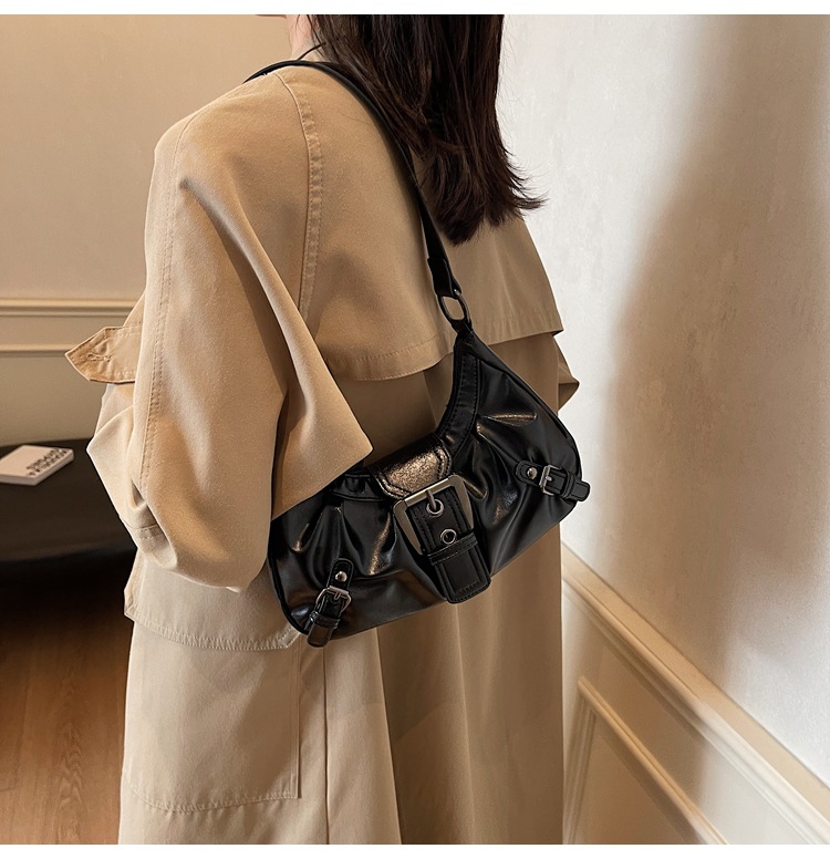 Distressed Buckle Ruched Zip Closure Shoulder Bag 28