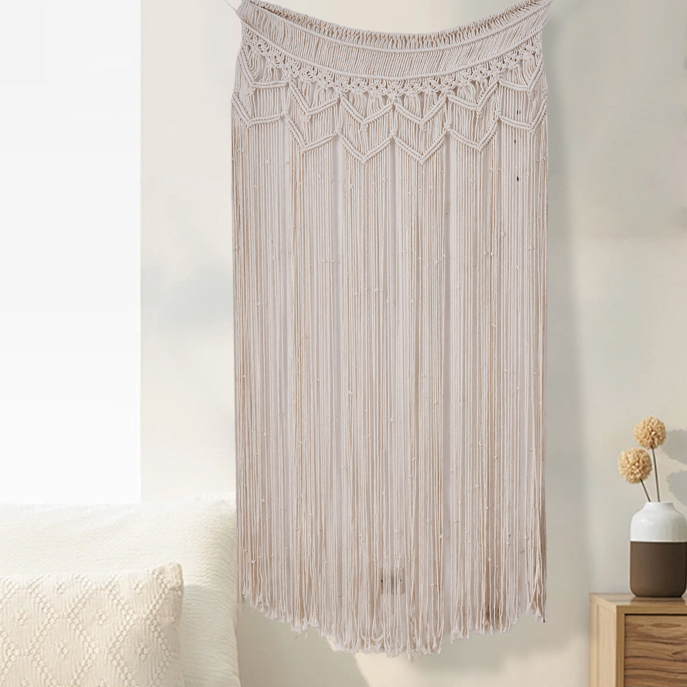 ins Handgewebter Wandteppich aus Baumwollseil, sechseckige Quaste, hängender Schlafzimmer-Wanddekorations-Türvorhang_voghion.com