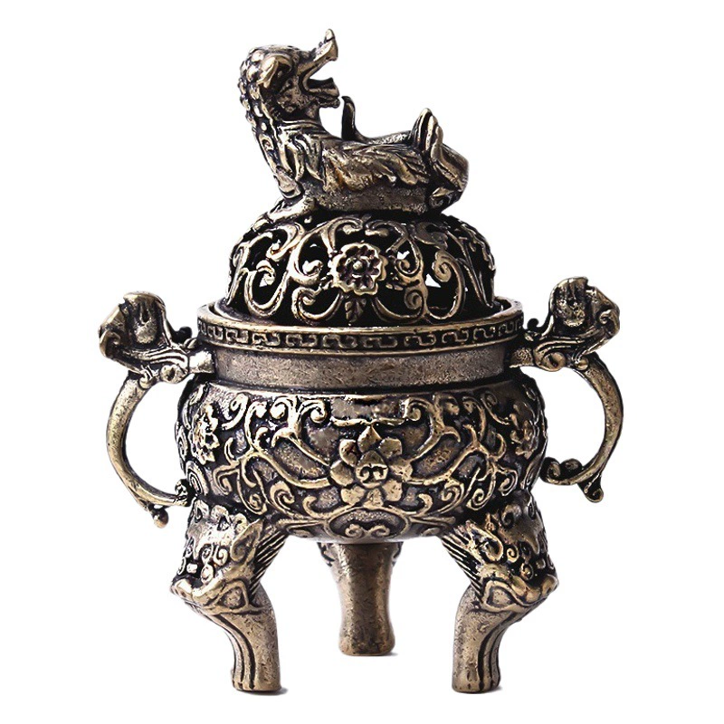 Мини бинауральная курильница God Beast курильница Трехножная бинауральная курильница Kirin с крышкой маленькая медная домашняя китайская стиль