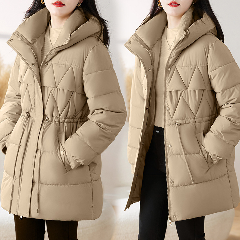 Mediano y largo chaqueta de algodón con capuzas y terciero para mujeres 2024, nueva chaqueta de algodón de invierno coreana delgada y suelta