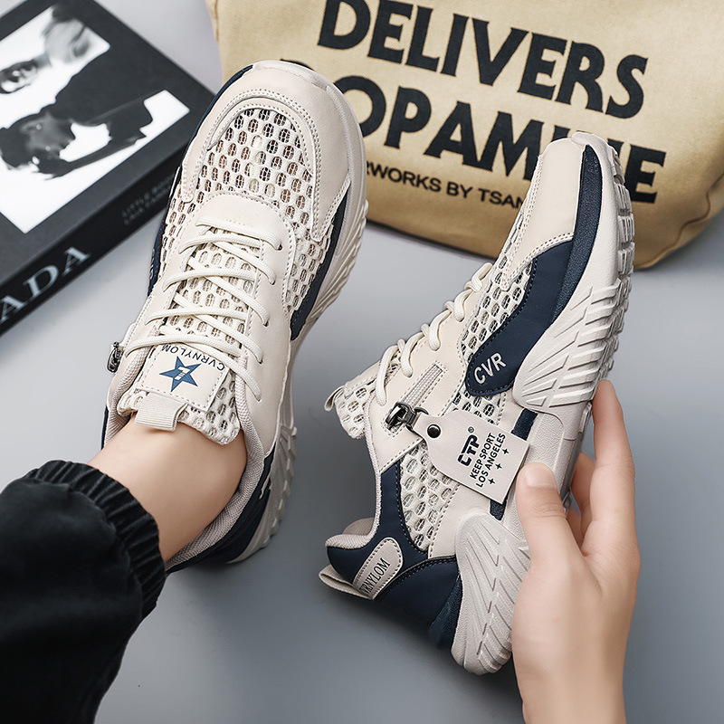 Zapatos deportivos de hombre 2026 nuevos zapatos de verano de malla transpirables para correr antideslizantes y resistentes al desgaste con suela gruesa aumentando la altura de los zapatos de moda