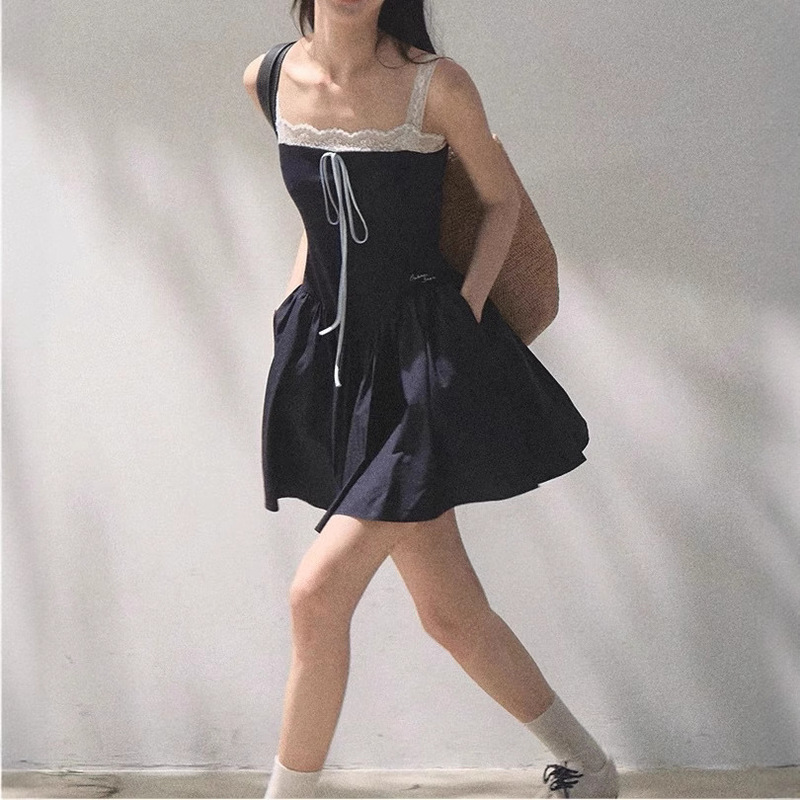 Oakmoo Basic* Flowing Authentic Tencel Linen Fake Two-Piece Slimming Look Suspender Dress