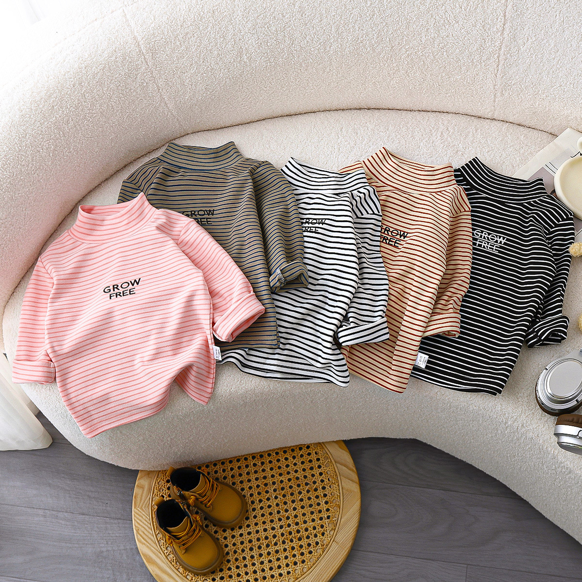 Camisas de base para niños otoño nuevo bebé camiseta de terciopelo de cuello alto invierno niños de manga larga calentamiento ropa infantil de niñas al por mayor