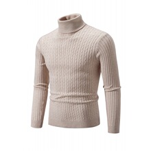 跨境男式男生学生高领麻花毛衣外贸春秋薄款毛衣