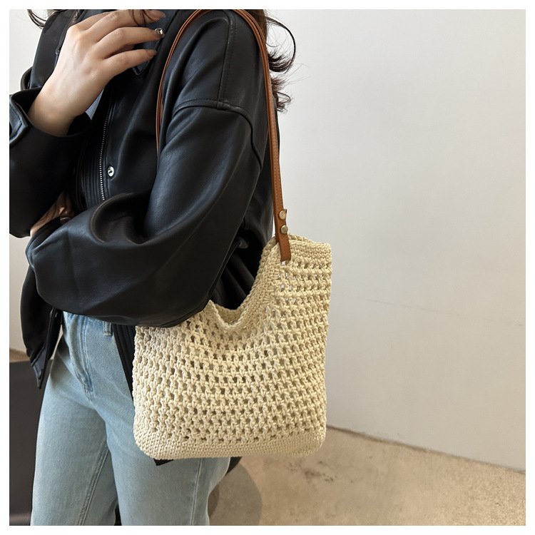 Artistic and retro hand-woven bags, casual cotton thread single-shoulder bags, tote bags, woolen bags, shopping bags for women undefined