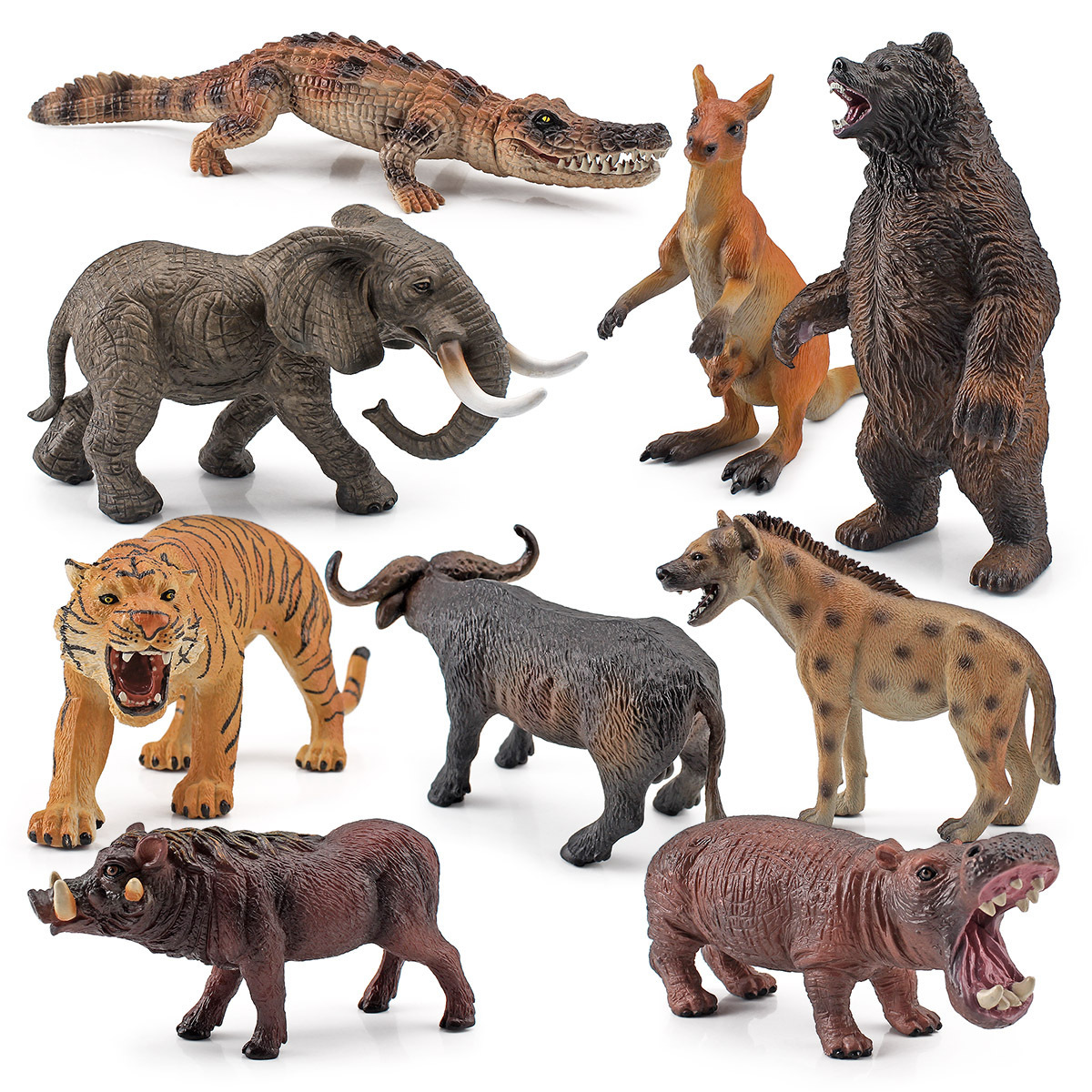 Simulación modelo animal canguro elefante Búfalo jabalí cocodrilo Tigre Oso pardo cognitiva estática decoración juguete transfronterizo