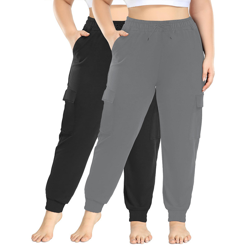 Temu Cross-Border 1Xl-5Xl Plus Size Sports Pants Pants Women's Leg-Tie Workwear Loose Casual Jogging Pants Flap Pocket Pantss