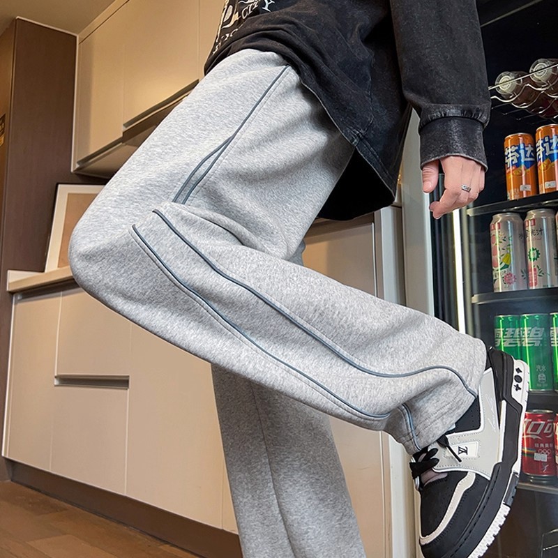 Pantalones de calzado transfronterizos de moda de invierno para hombres nuevos pantalones casuales de calzado recto y cálido para hombres pantalones largos de piernas largas sueltas