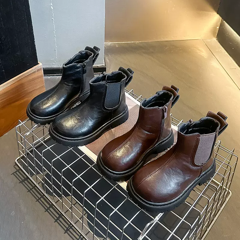 烟筒靴马丁靴男女童2025新款秋冬季加绒加厚底烟管切尔西瘦瘦短靴