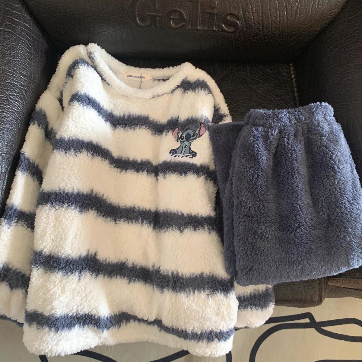 Hombres otoño invierno coral veludo pijama juvenil cuello redondo dibujos animados ocio deporte grueso abrigo conjunto de ropa para el hogar