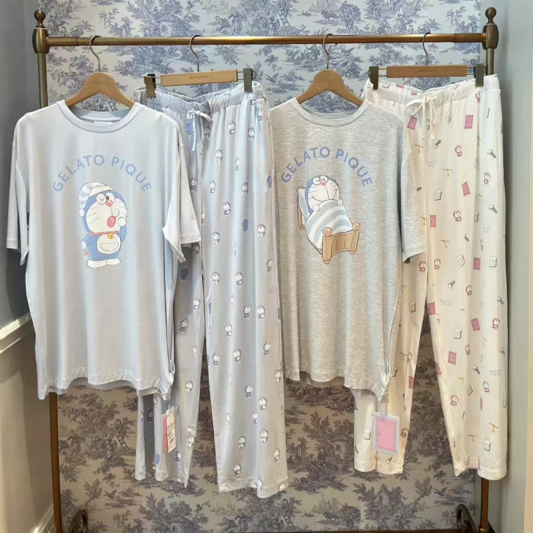 Gp Pajamas Unlabeled Soft Ice Cream Cartoon Round Neck Men's Short-Sleeved Long Pants Pajama Set Home Wear