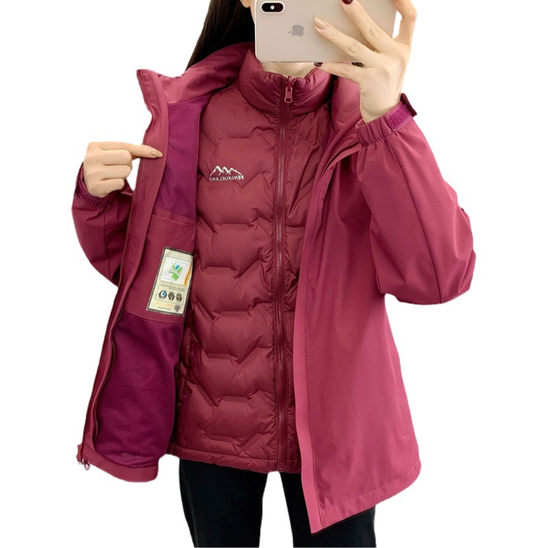 Down jacket women's two-piece Men's winter warm thickened outdoor leisure middle-aged and elderly windproof waterproof plus size coat