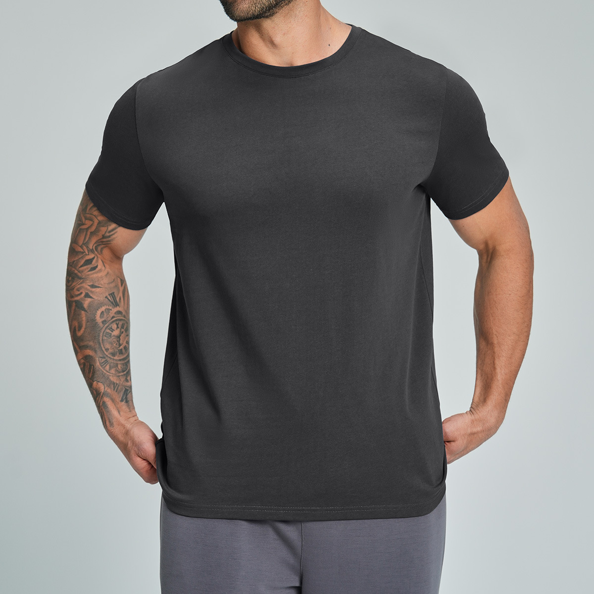 Environmentally Friendly Organic Cotton Men's Sports and Leisure Skin-Friendly Breathable Fitness Running Hiking Home Short-Sleeved Shirt 5094