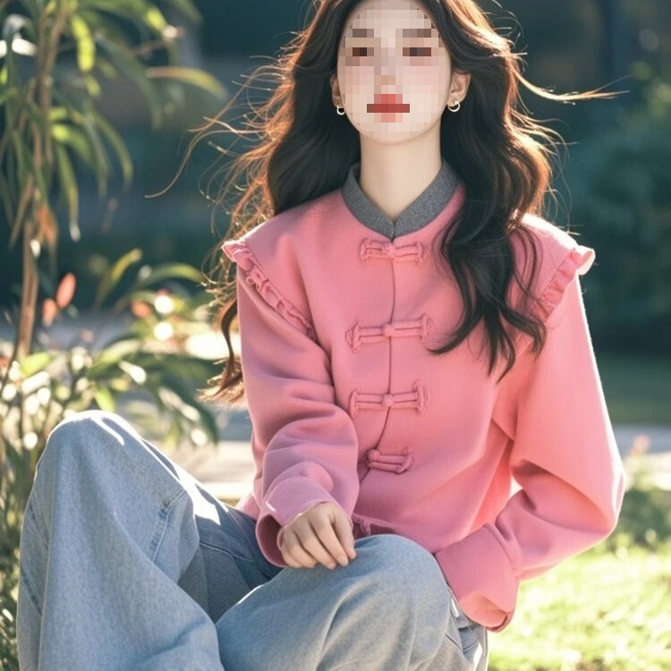 2025 New Style Spring and Autumn Super Stylish Pink Ruffle Spliced New Chinese Style Women's Shirt 2025 New Style Spring and Autumn Super Stylish Pink Ruffle Spliced New Chinese Style Women's Shirt