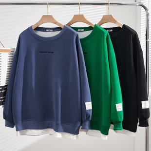 Autumn and Winter new chubby girl plus size women's clothing 200kg extra large Korean style long-sleeved top fake two-piece sweater S5144