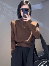 欧货春秋设计感小众斜拉链半高领卫衣女小个子时尚洋气长袖短上衣
