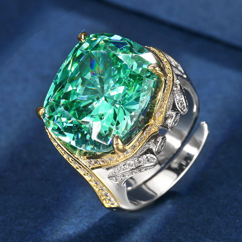 2025 Zhuang Shengsheng Jewelry Fondo de cobre chapado en oro simulación nido de pájaro Chapala verde anillo premium femenino 14*16
