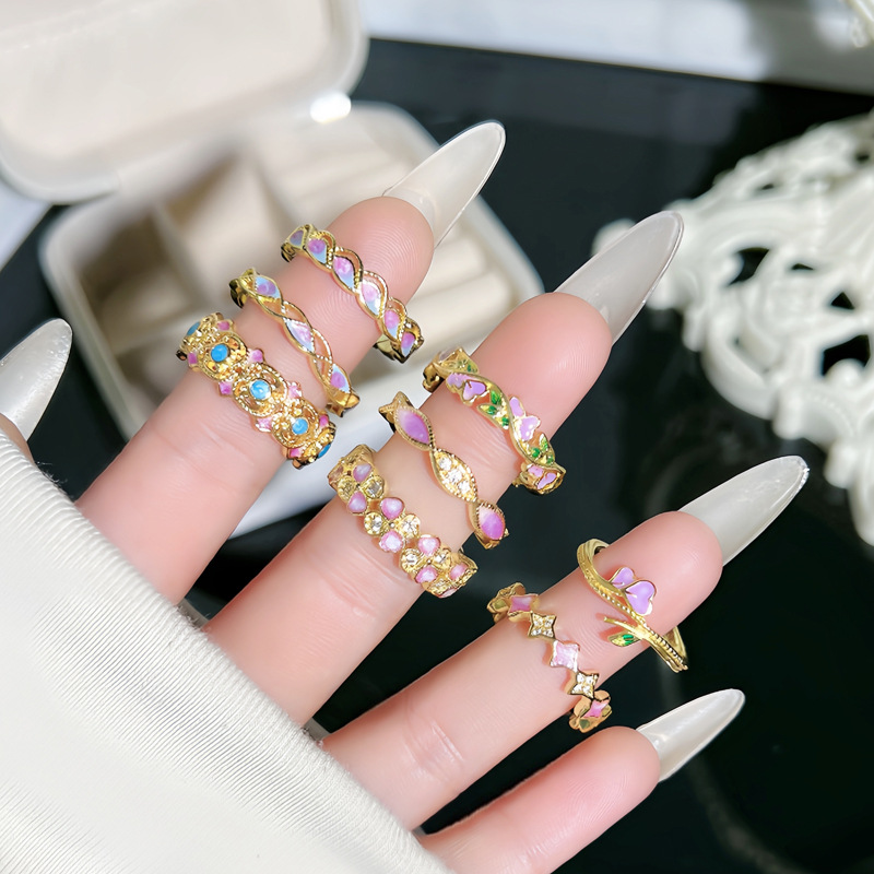 5g Weight Rings Classification 1 Piece Quantity Holiday, Daily Occasion Copper Material Flower Pattern All Seasons Season Women's Gender Enamel Design Vacation, Simple Style Style Wholesale Jewelry Vacation Simple Style Flower Copper Enamel Rings 1