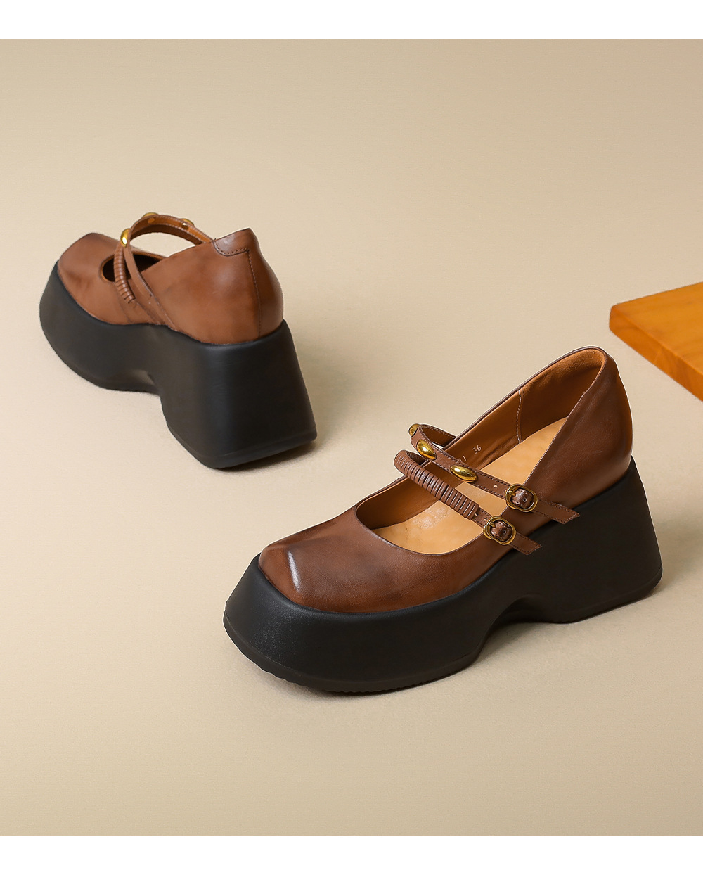 Giày Lolita platform đế xuồng 10 cm phong cách Anh Quốc cổ điển — màu nâu chi tiết 14