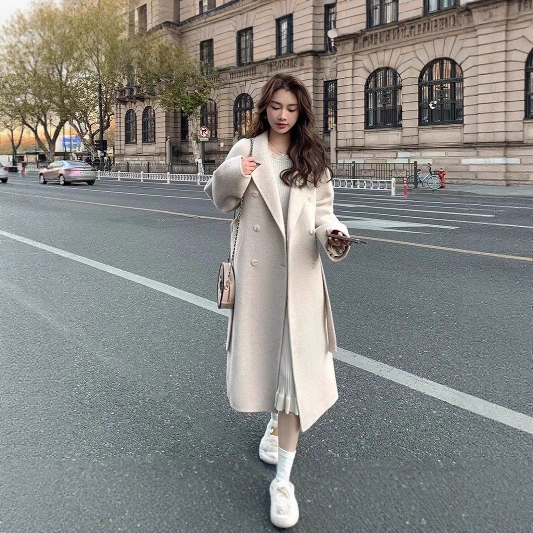 Шерстяное пальто женская осень-зима