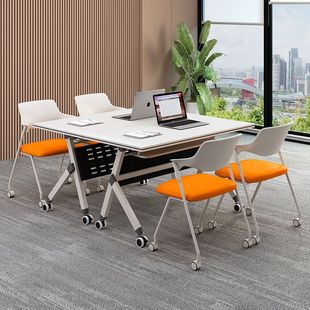 Folding Conference Table Removable Movable Splicing Long Table Double Office Desk Foldableable Training Table and Chair Combination