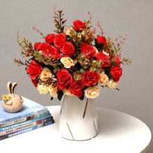 欧式仿真花套装玫瑰花束装饰花插花假花绢布客厅卧室茶几餐桌摆设