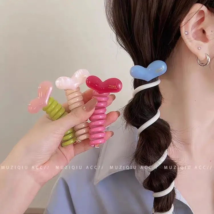 Verano nuevo cable telefónico de color gradiente cuerda de cabello de niñas cuerda de cabello de alta elasticidad anillo de cabello banda de goma tocado