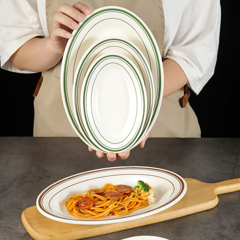 塑料酒店瓷盘餐厅商用盘鱼凉菜子密胺平盘椭圆形餐具创意网红盘