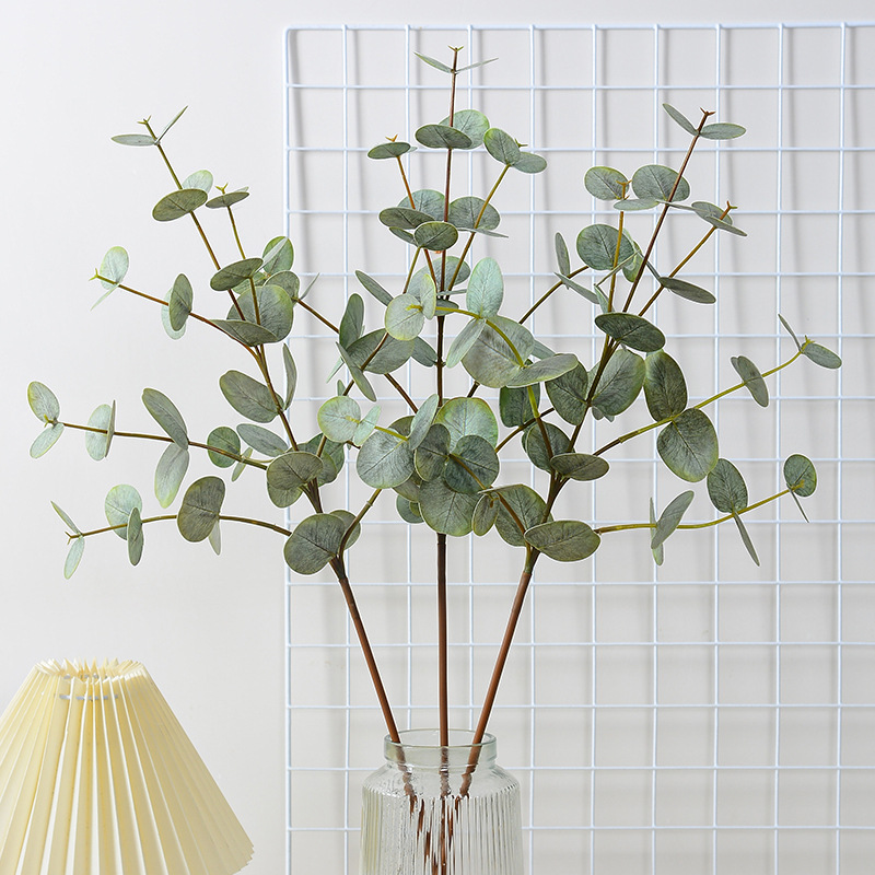 長支3D手感尤加利葉 ins插花配葉3叉仿真尤加利 仿真綠植家居裝飾