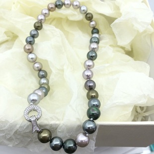 Black Disc Queen Pearl Necklace Tahitian Morandi Color Mixed Color High-End Malachite Green Pearl Necklace Clavicle Chain