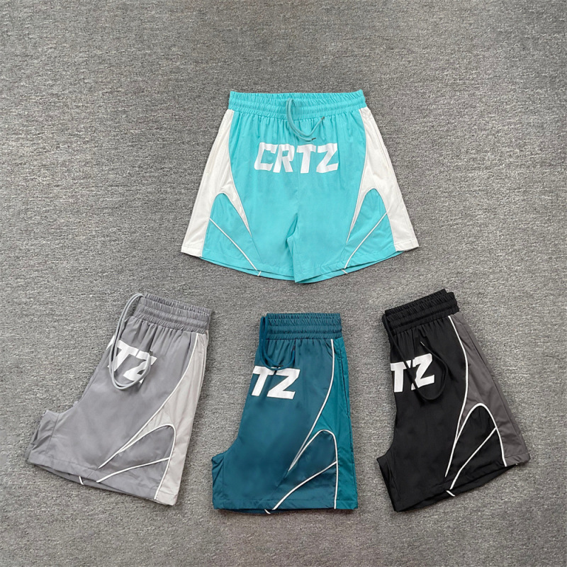 Corteiz trendy high street summer casual color-block striped embroidered gradient loose quick-dry beach drawstring shorts Corteiz trendy high street summer casual color-block striped embroidered gradient loose quick-dry beach drawstring shorts
